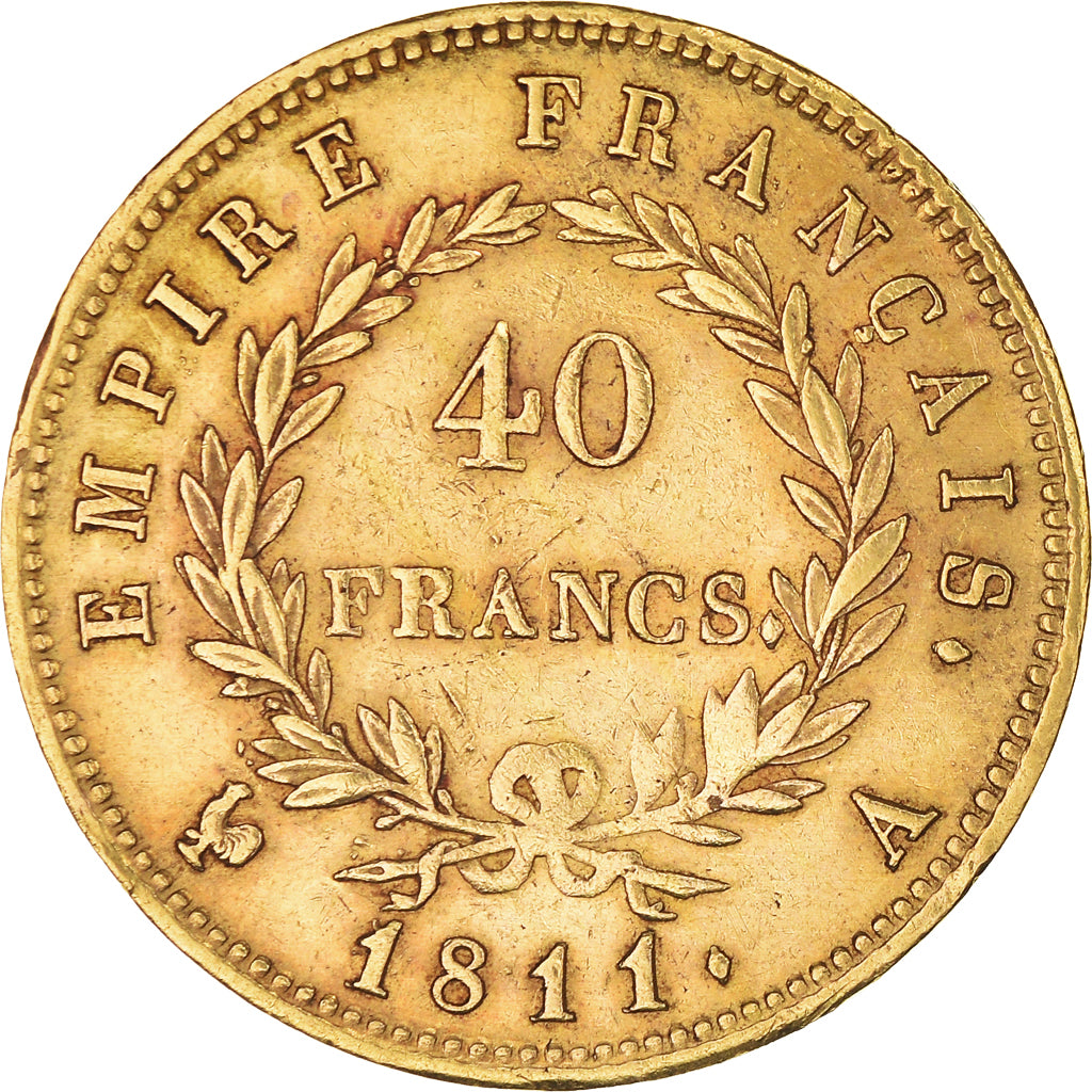 Moeda, França, Napoléon I, 40 Francs, 1811, Paris, EF(40-45), Dourado
