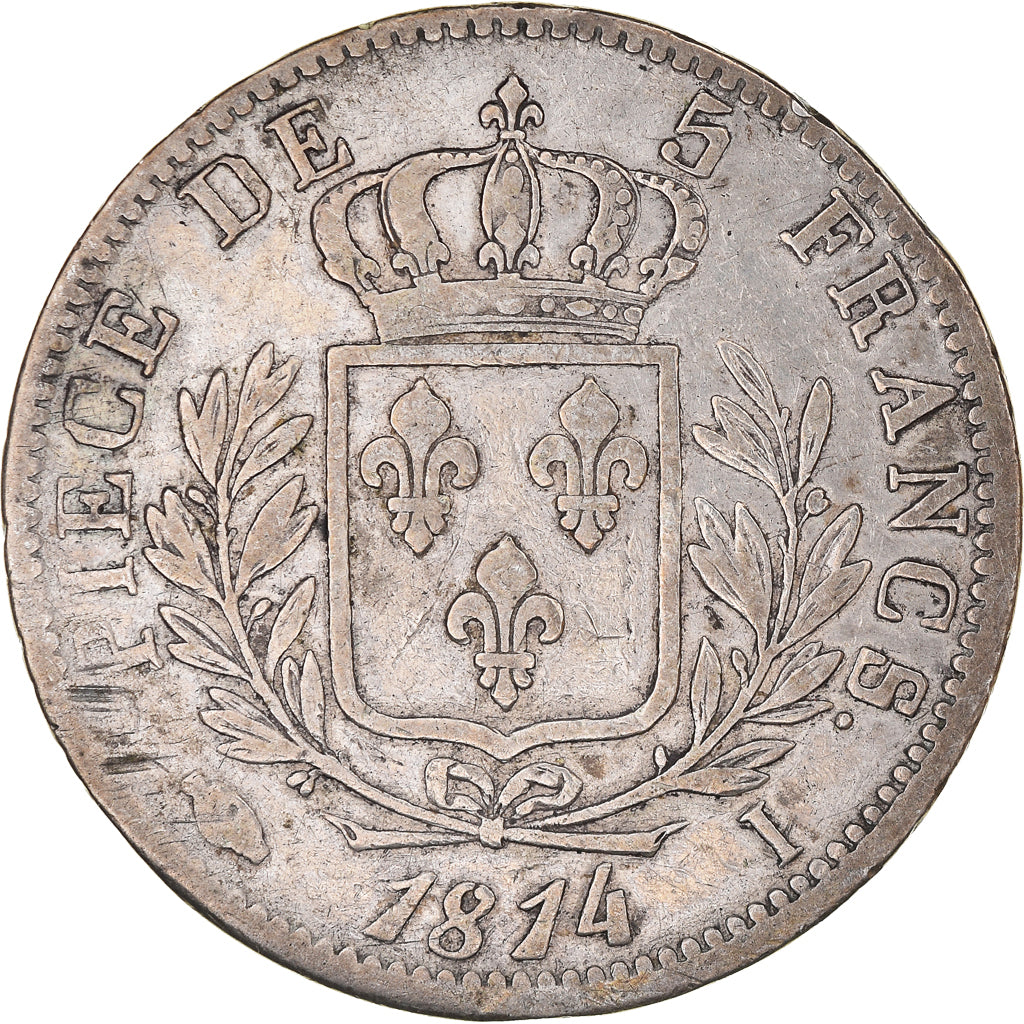 Moneda, Francia, Louis XVIII, Louis XVIII, 5 Francs, 1814, Limoges, BC+, Plata