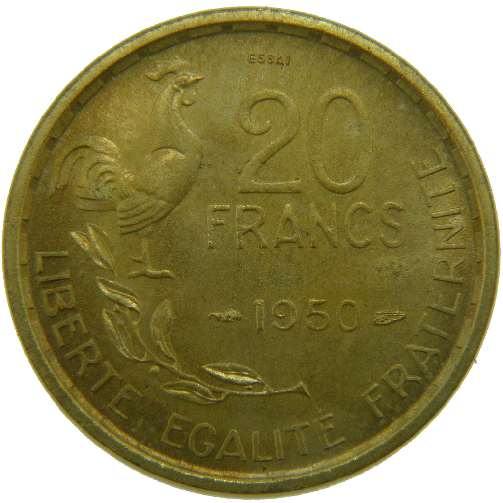 FRANCE, 20 Francs, 1950, MS(60-62), Cupro-Aluminium, Gadoury #865, 3.90