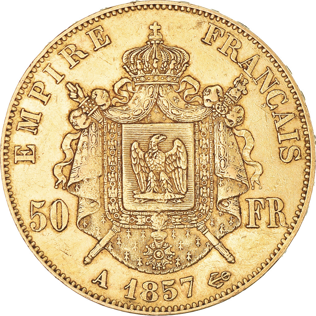 Munten, Frankrijk, Napoleon III, 50 Francs, 1857, Paris, ZF, Goud, KM:785.1
