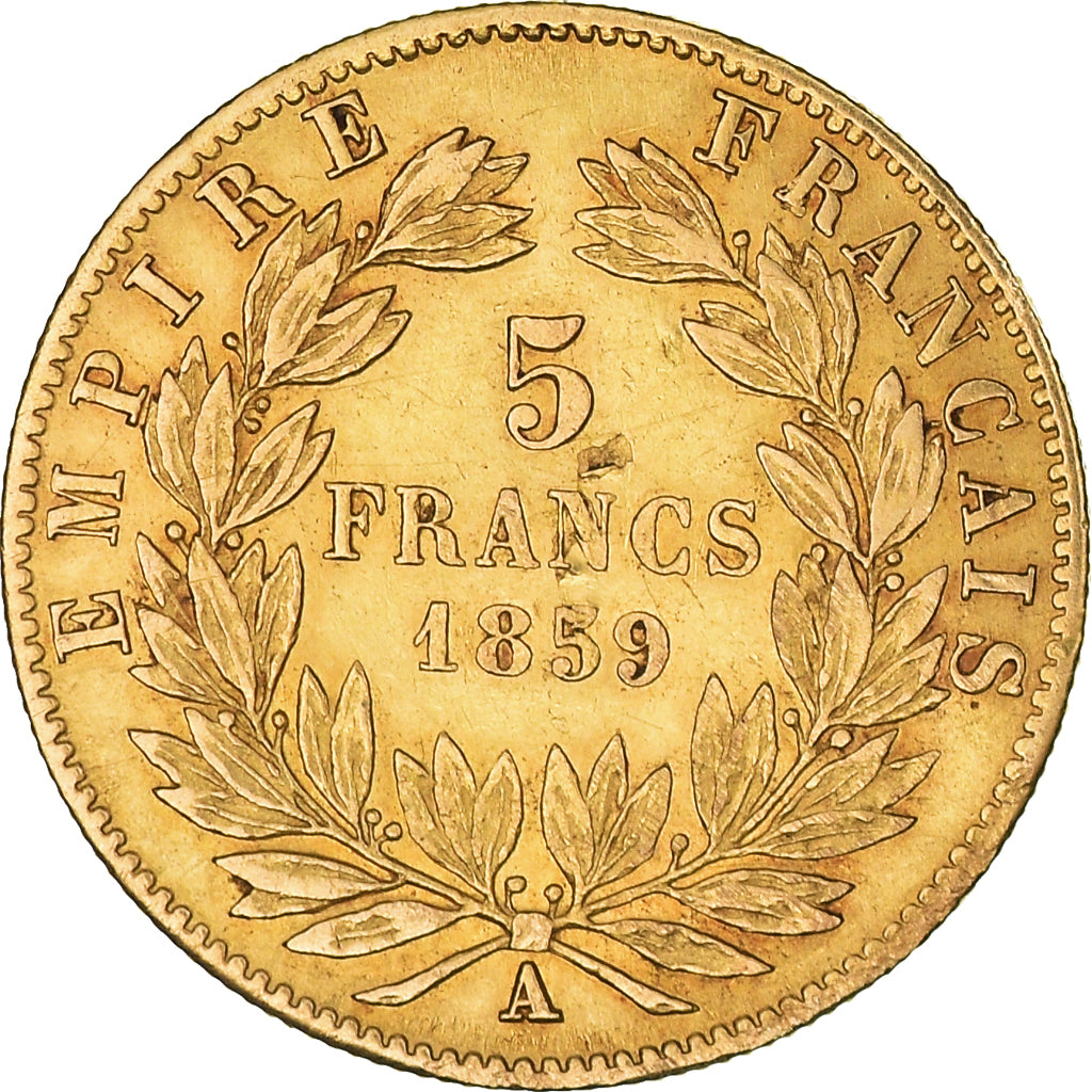 Moneta, Francia, Napoleon III, 5 Francs, 1859, Paris, BB+, Oro, KM:787.1