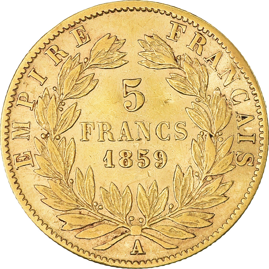 Moeda, França, Napoleon III, 5 Francs, 1859, Paris, EF(40-45), Dourado