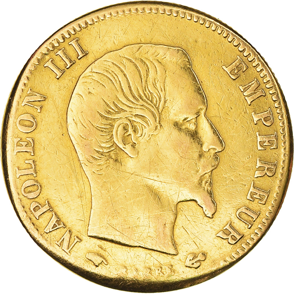 Moneda, Francia, Napoleon III, 5 Francs, 1859, Paris, BC+, Oro, KM:787.1
