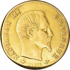 Moneda, Francia, Napoleon III, 5 Francs, 1859, Paris, BC+, Oro, KM:787.1