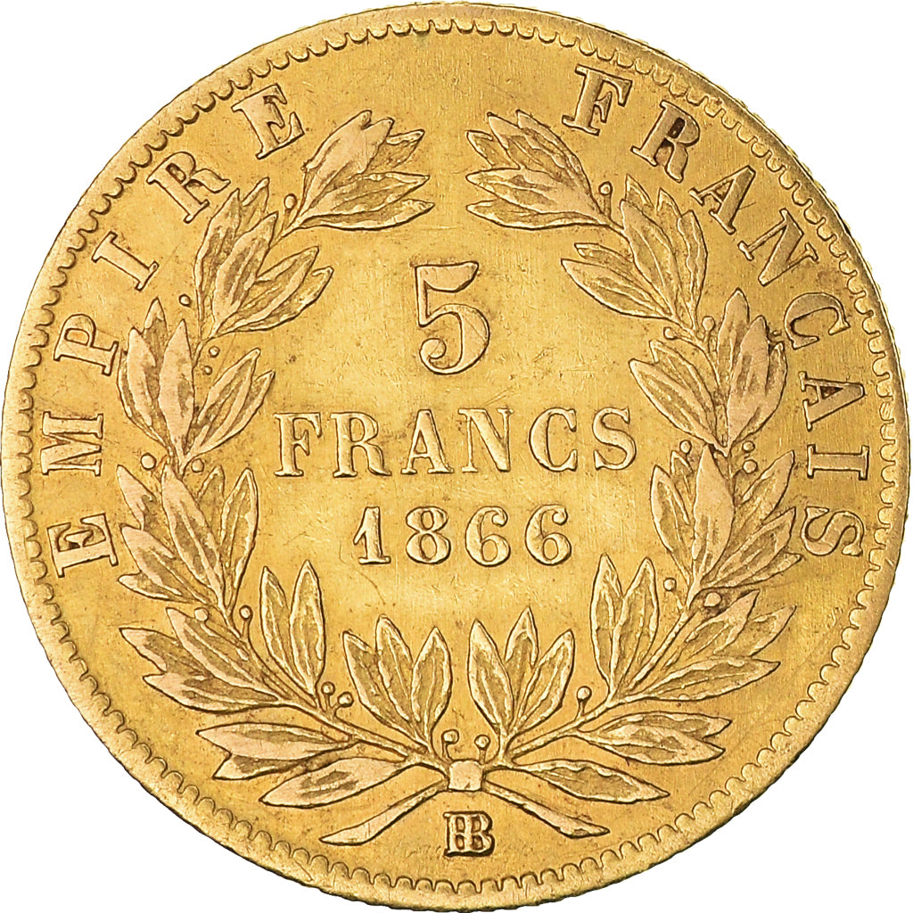 Moeda, França, Napoleon III, Napoléon III, 5 Francs, 1866, Strasbourg