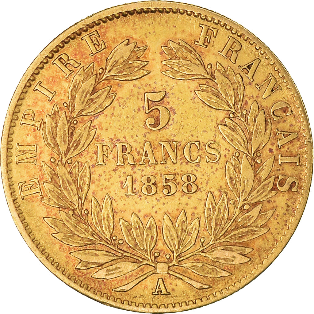Munten, Frankrijk, Napoleon III, 5 Francs, 1858, Paris, ZF, Goud, KM:787.1