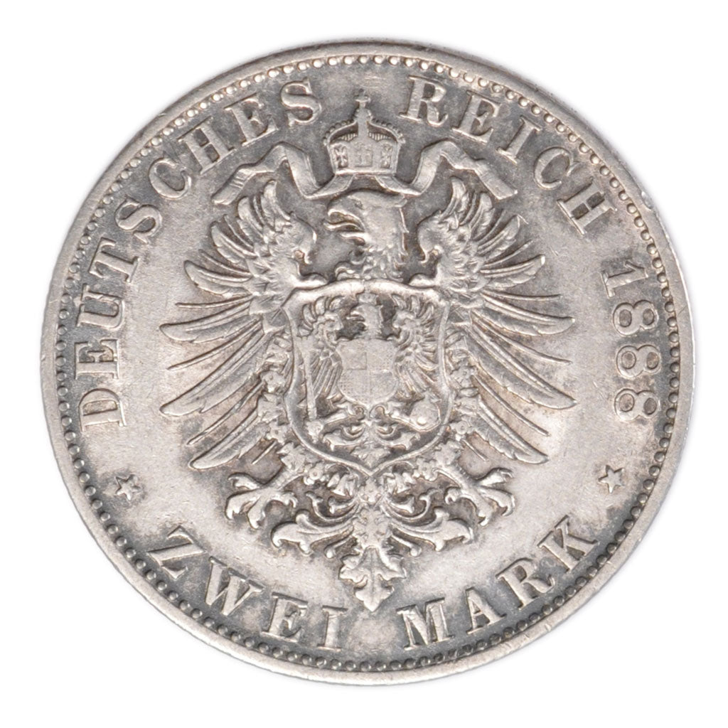 Germany, 2 Mark, 1888, Munich, KM #507, AU(50-53), Silver, 11.00