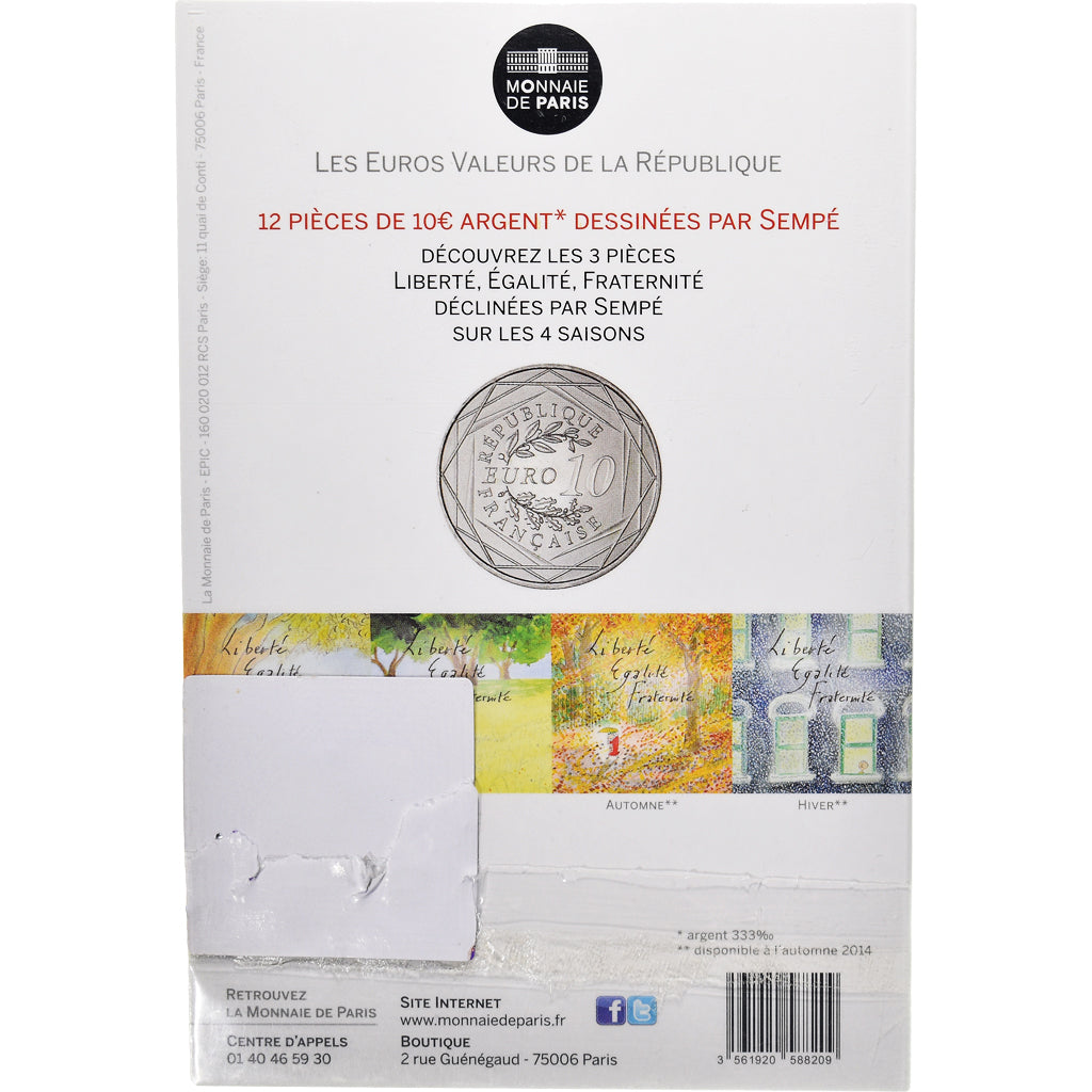 Francia, Monnaie de Paris, 10 Euro, Fraternité Automne Sempé, 2014, Paris