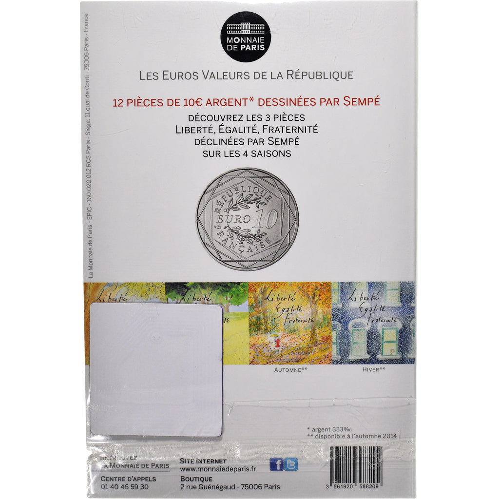 France, Monnaie de Paris, 10 Euro, Liberté Automne Sempé, 2014, Paris, FDC