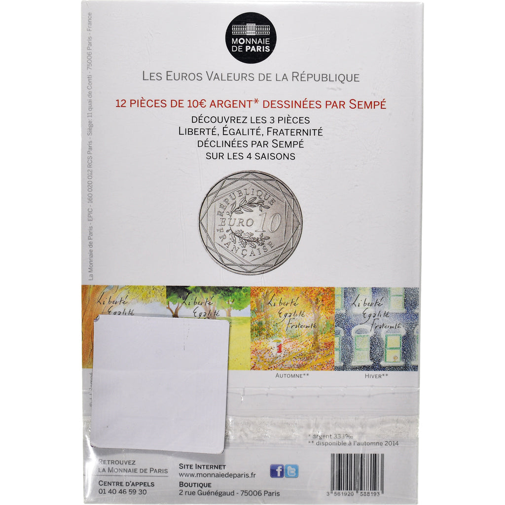 Francia, Monnaie de Paris, 10 Euro, 2014, Paris, Sempé Égalité Été, FDC