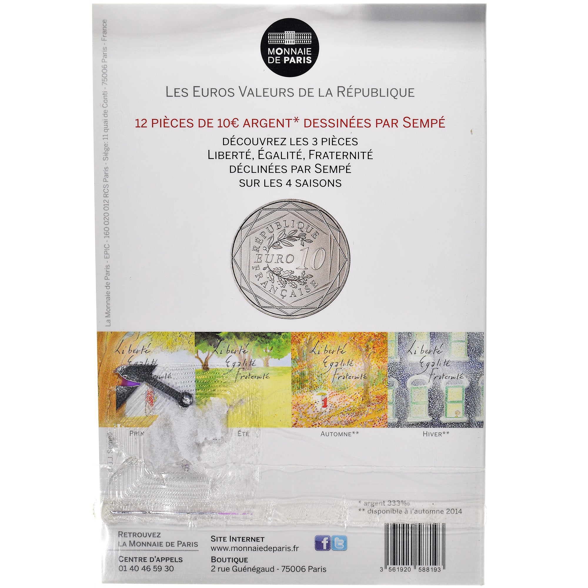 France, Monnaie de Paris, 10 Euro, 2014, Paris, Sempé Liberté Été