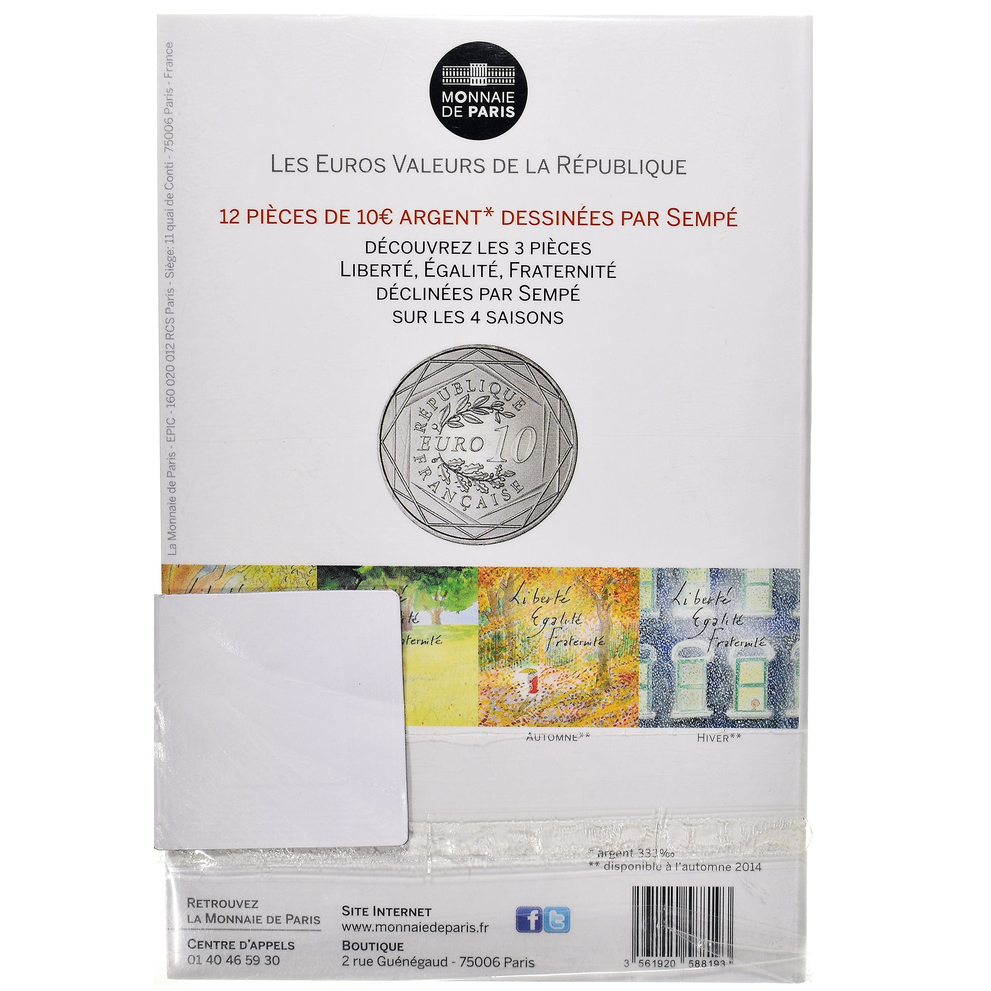 France, Monnaie de Paris, 10 Euro, 2014, Paris, Sempé Fraternité Printemps