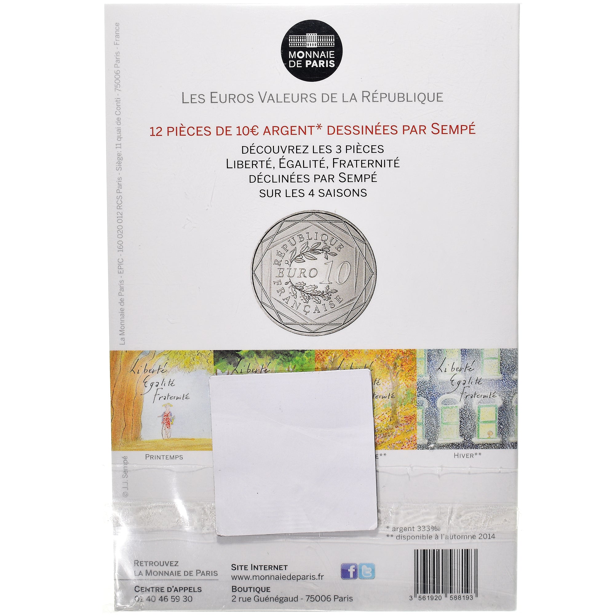 France, Monnaie de Paris, 10 Euro, 2014, Paris, Sempé Égalité Printemps
