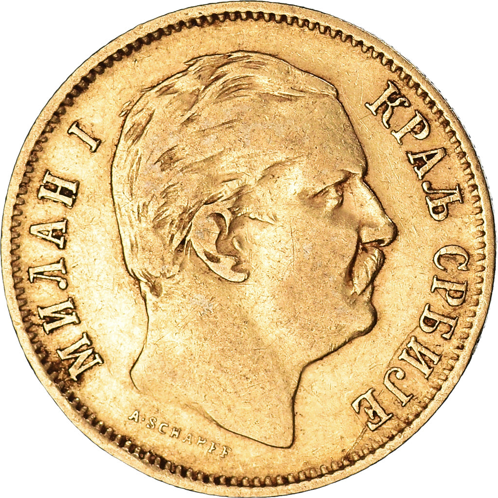 Moneda, Serbia, Milan I, 10 Dinara, 1882, MBC+, Oro, KM:16