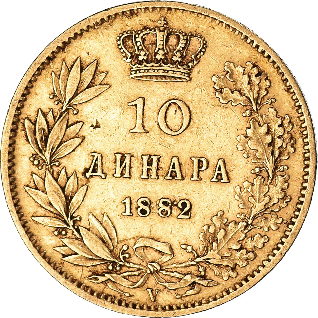 Moneda, Serbia, Milan I, 10 Dinara, 1882, MBC+, Oro, KM:16
