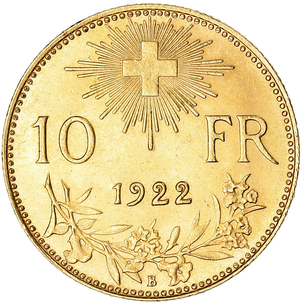 Coin, Switzerland, 10 Francs, 1922, Bern, MS(63), Gold, KM:36