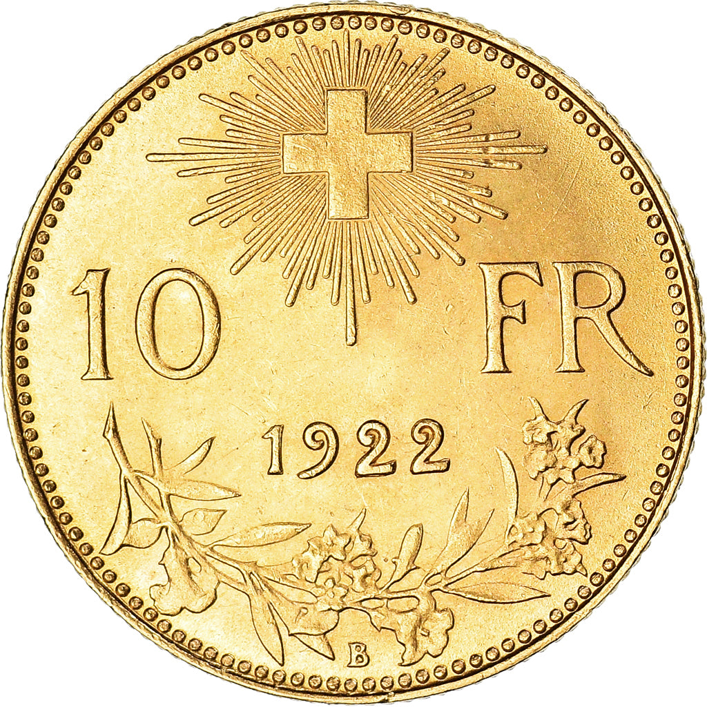 Coin, Switzerland, 10 Francs, 1922, Bern, MS(63), Gold, KM:36