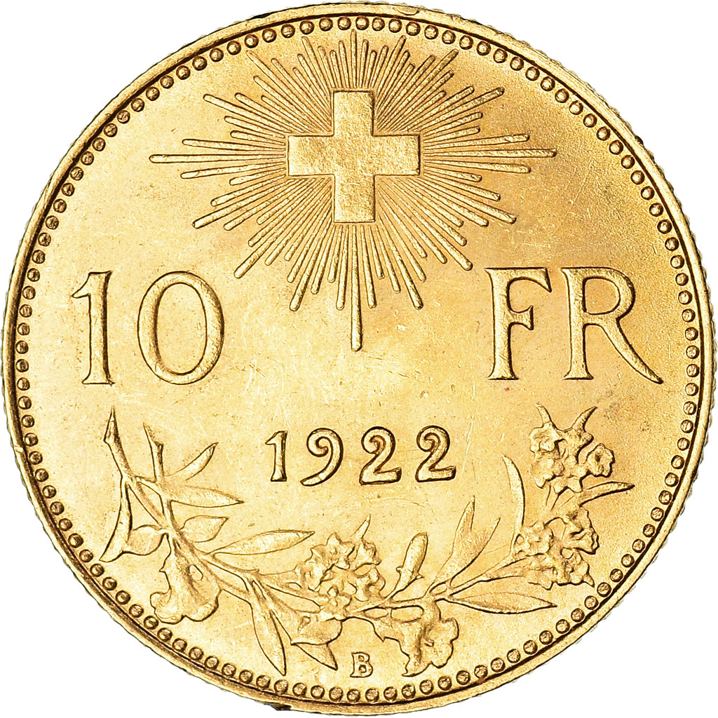 Coin, Switzerland, 10 Francs, 1922, Bern, MS(63), Gold, KM:36