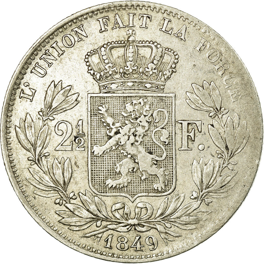 Belgium, Leopold I, 2-1/2 Francs, 1849, Brussels, Silver, EF(40-45)