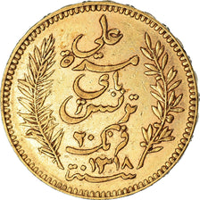 Moeda, Tunísia, Ali Bey, 20 Francs, 1900, Paris, AU(50-53), Dourado, KM:227