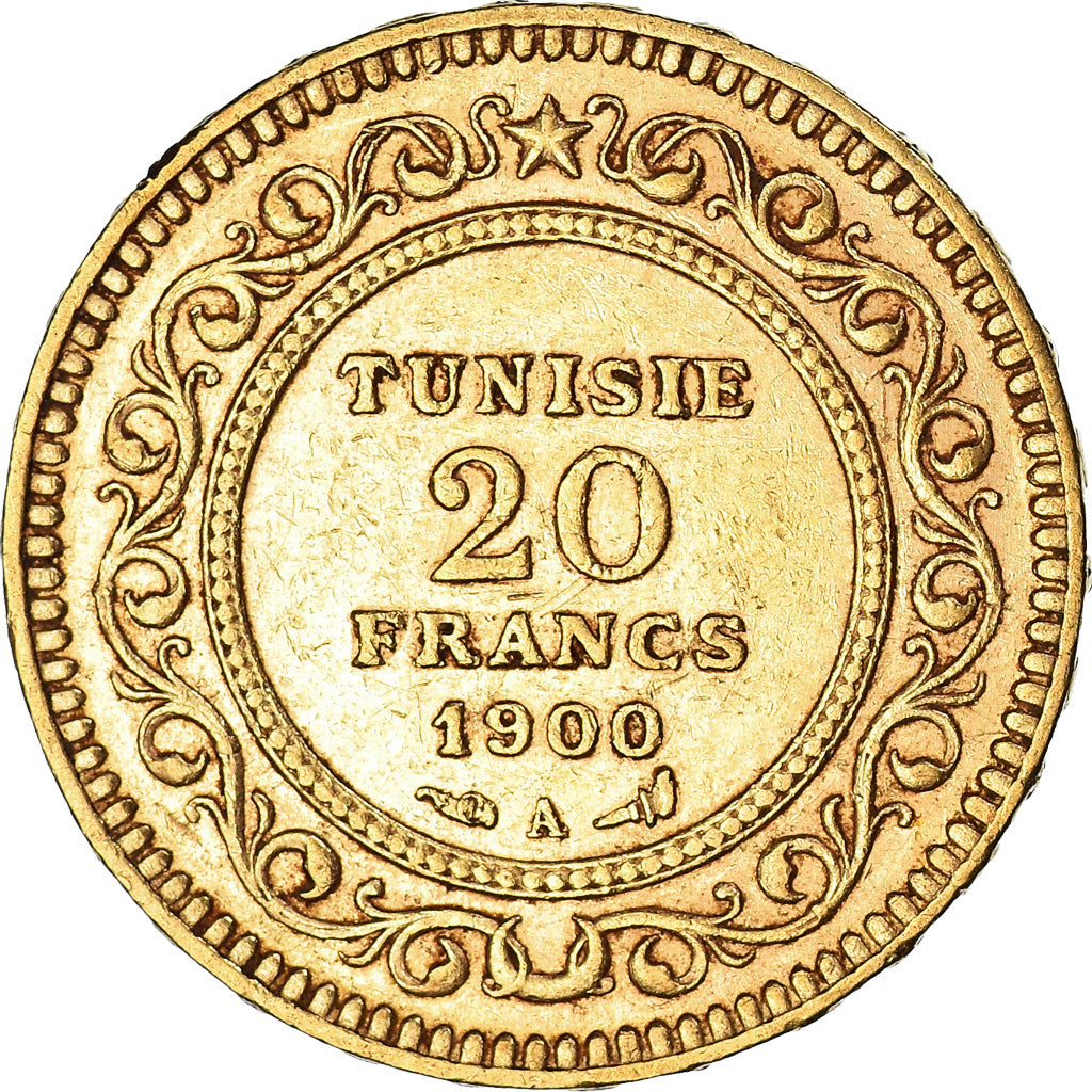 Coin, Tunisia, Ali Bey, 20 Francs, 1900, Paris, AU(50-53), Gold, KM:227