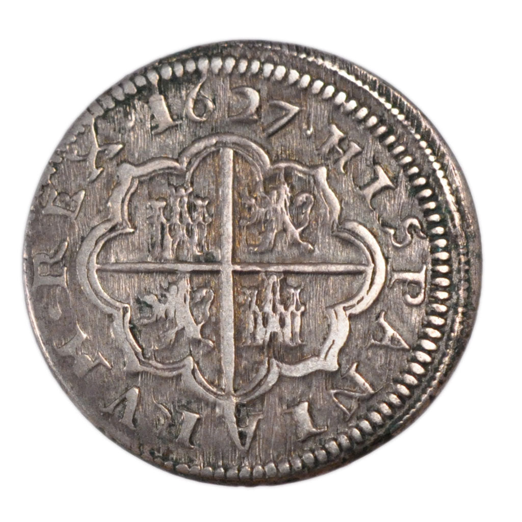 Spain, 2 Réales, 1627, Segovia, KM #93.1, AU(50-53), Silver, 7.00