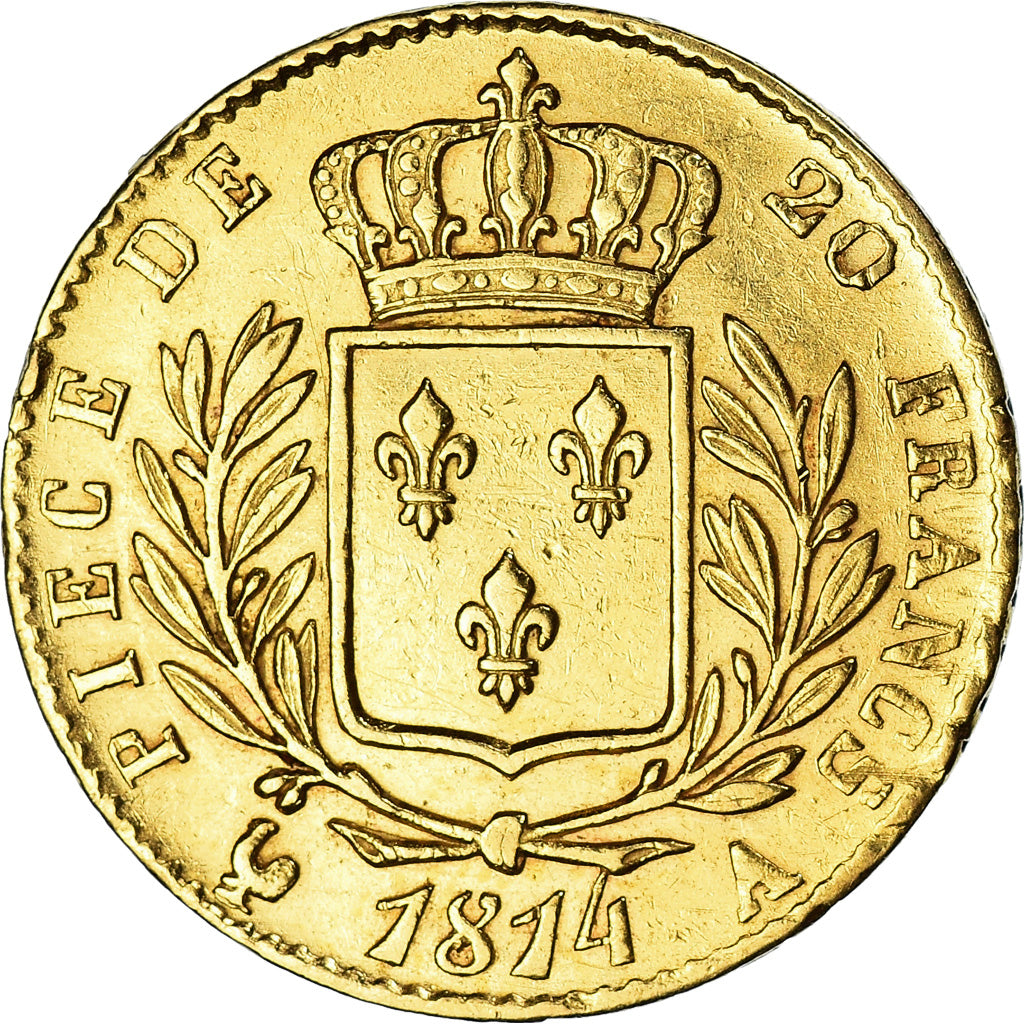 Moneta, Francia, Louis XVIII, 20 Francs, 1814, Paris, BB, Oro, KM:706.1