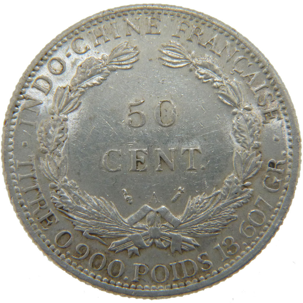 Indochine, 50 Cents, 1885, Paris, MS(60-62), Silver, Lecompte #254, 13.60