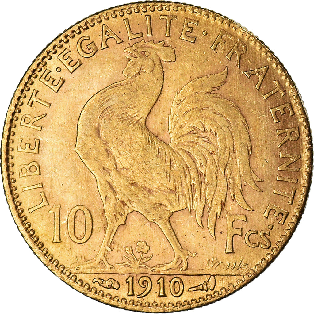 Munten, Frankrijk, Marianne, 10 Francs, 1910, Paris, Coq, ZF+, Goud, KM:846