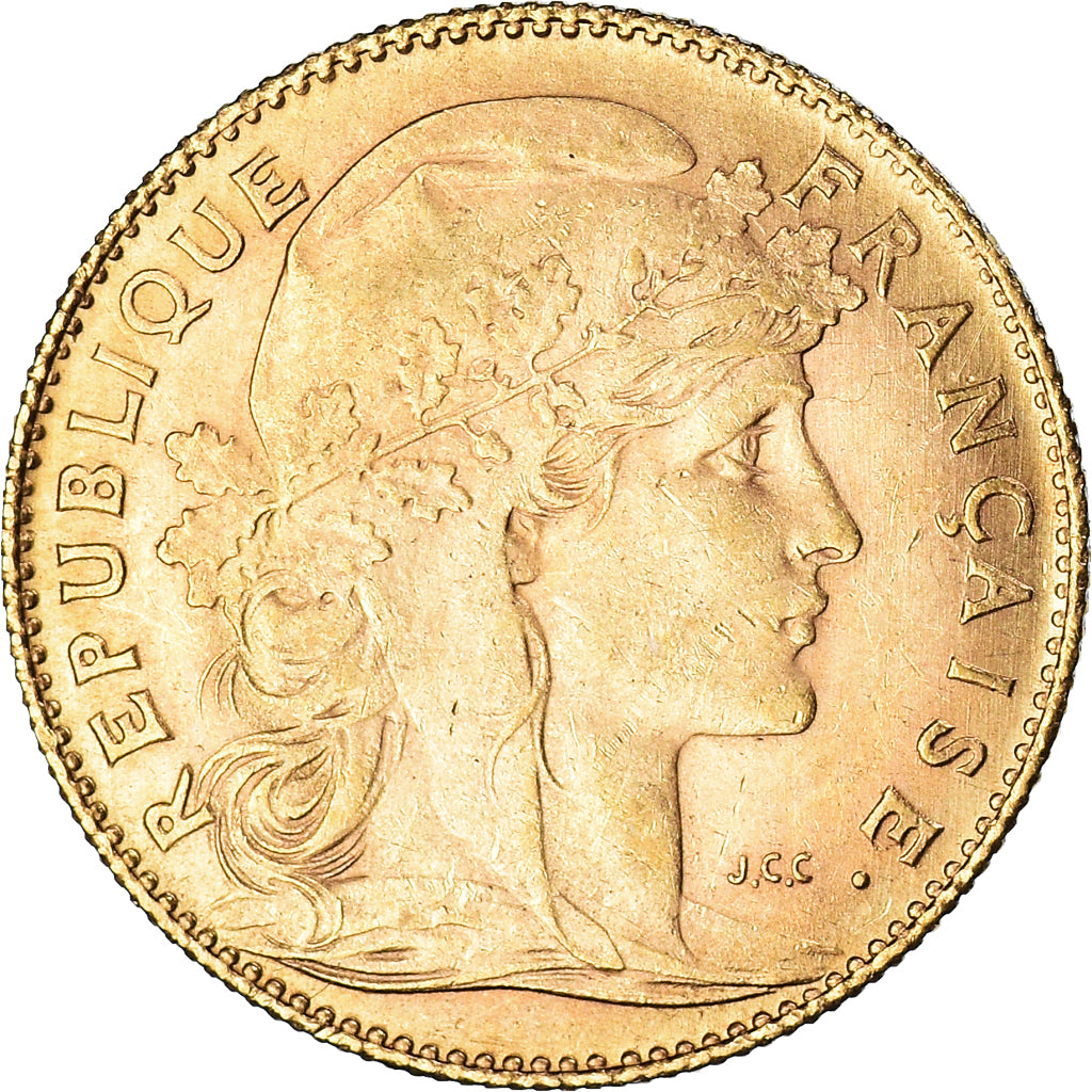 Moneda, Francia, Marianne, 10 Francs, 1912, Paris, Coq, MBC+, Oro, KM:846