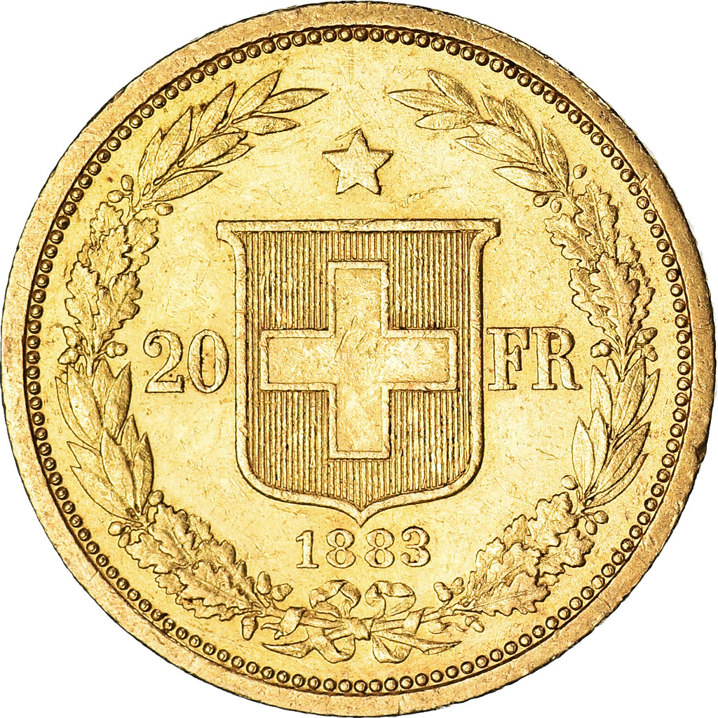 Coin, Switzerland, 20 Francs, 1883, Bern, AU(50-53), Gold, KM:31.1