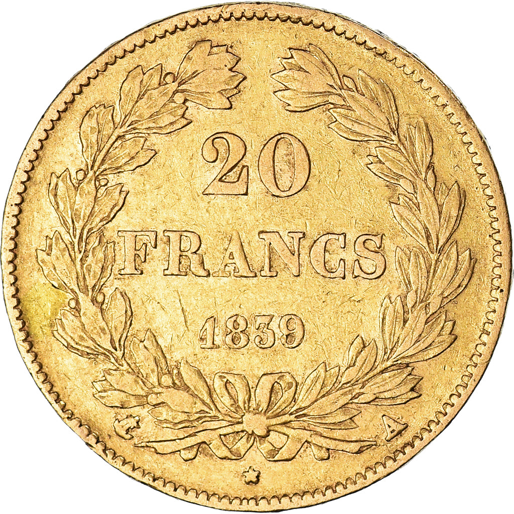Coin, France, Louis-Philippe, 20 Francs, 1839, Paris, VF(30-35), Gold, KM:750.1