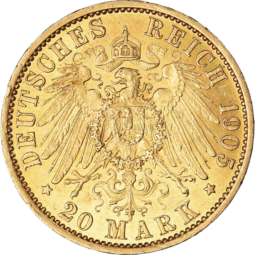 Coin, German States, PRUSSIA, Wilhelm II, 20 Mark, 1905, Berlin, AU(50-53)