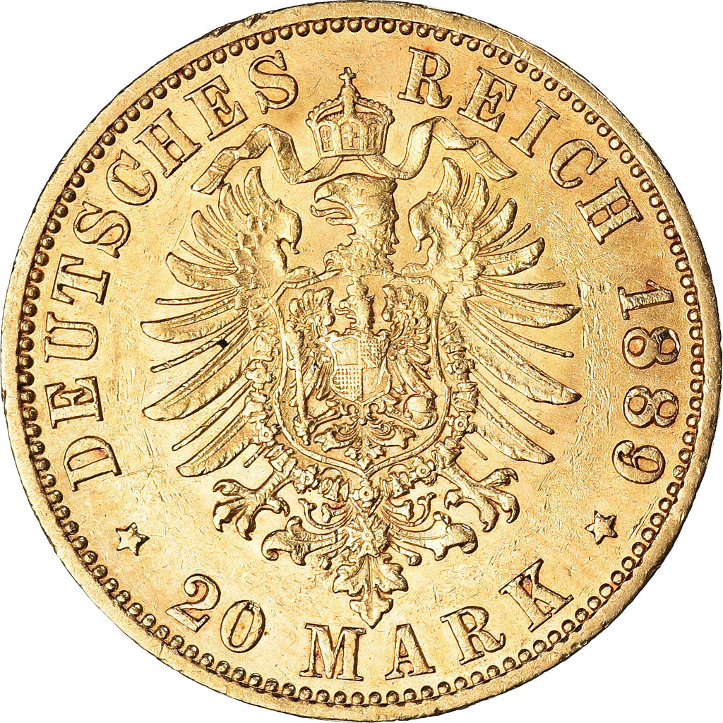 Moneta, Landy niemieckie, Wilhelm II, 20 Mark, 1889, Berlin, AU(50-53), Złoto