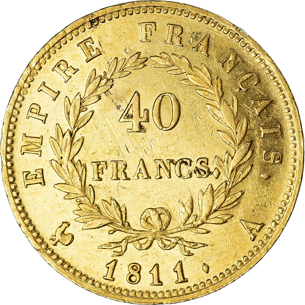 Moeda, França, Napoléon I, 40 Francs, 1811, Paris, AU(55-58), Dourado