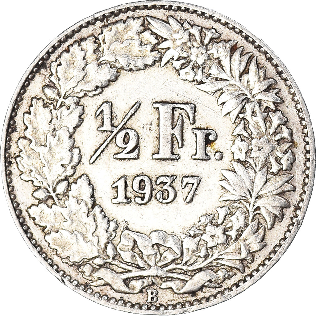 Coin, Switzerland, 1/2 Franc, 1937, Bern, EF(40-45), Silver, KM:23
