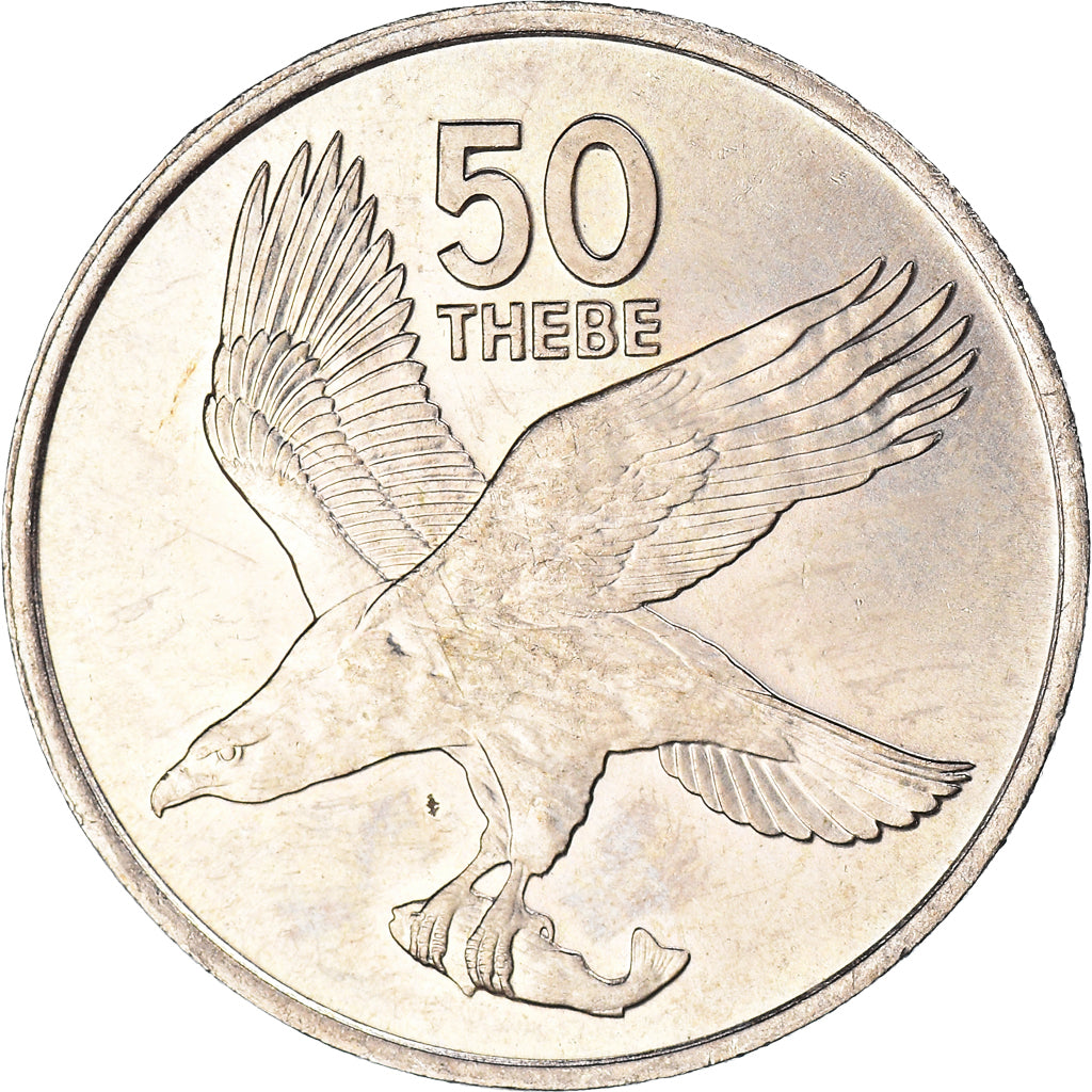 Coin, Botswana, 50 Thebe, 1976, British Royal Mint, AU(55-58), Copper-nickel