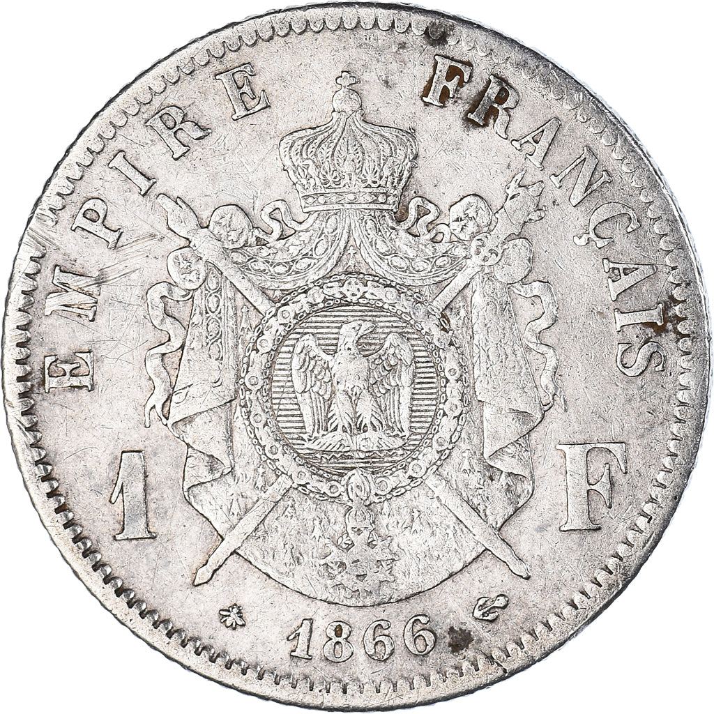 Moeda, França, Napoleon III, Napoléon III, Franc, 1866, Paris, VF(20-25)