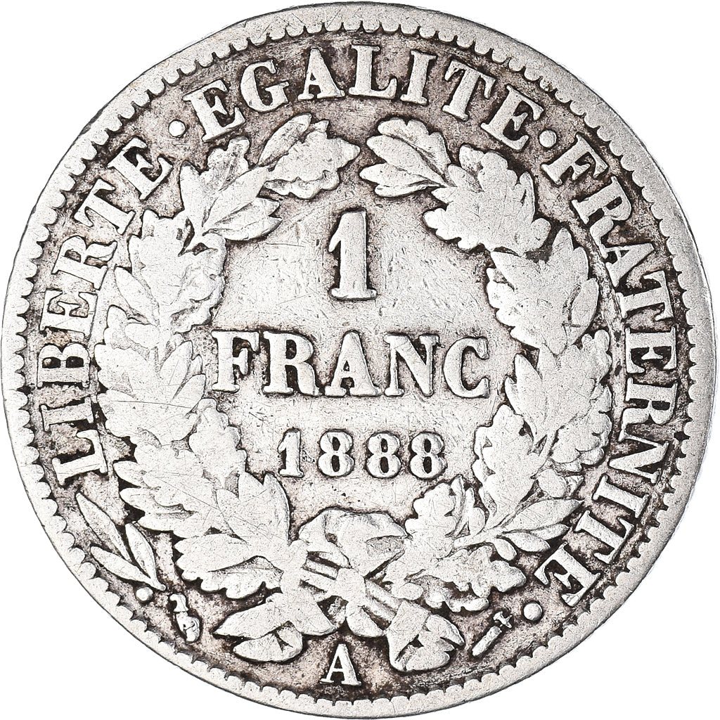 Moneta, Francia, Cérès, Franc, 1888, Paris, MB, Argento, KM:822.1