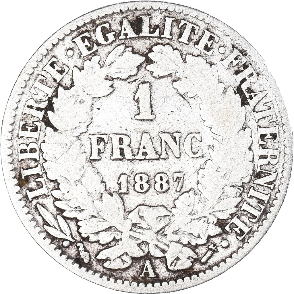 Coin, France, Cérès, Franc, 1887, Paris, VF(30-35), Silver, KM:822.1