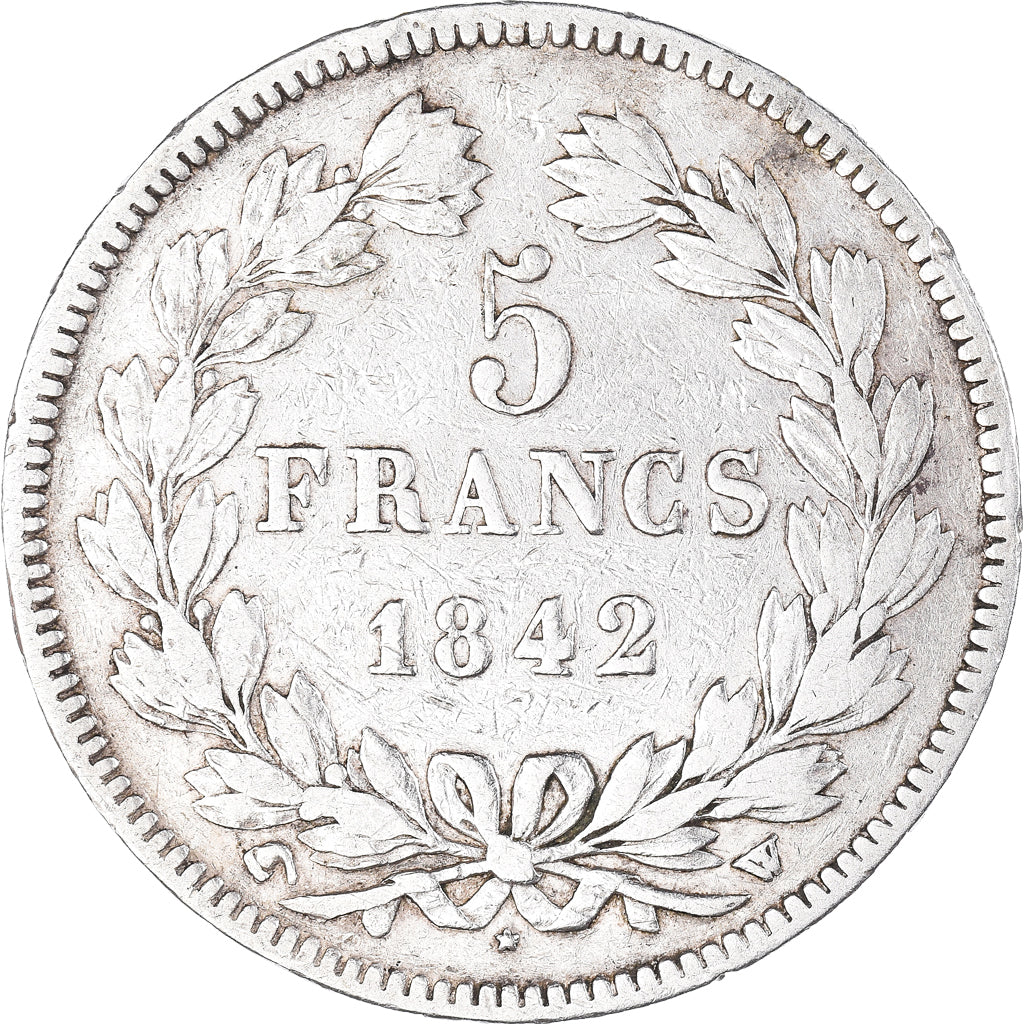 Moneta, Francia, Louis-Philippe, 5 Francs, 1842, Lille, MB+, Argento, KM:749.13