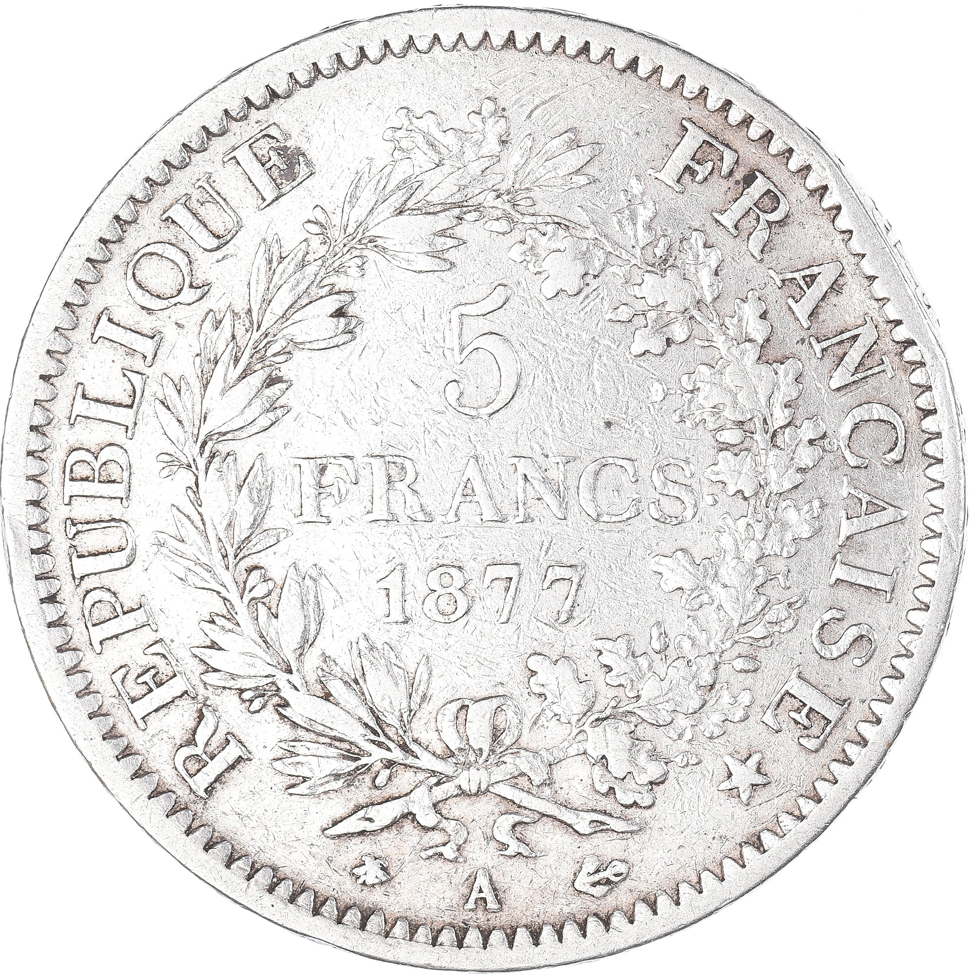 Coin, France, Hercule, 5 Francs, 1877, Paris, VF(20-25), Silver, KM:820.1