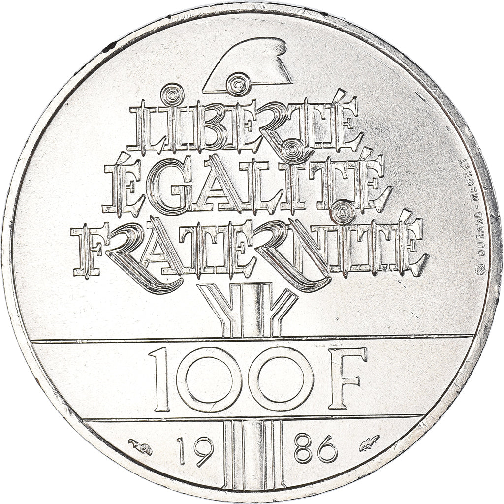 Coin, France, Statue de la Liberté, 100 Francs, 1986, Paris, MS(63), Silver