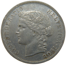 SWITZERLAND, 5 Francs, 1908, Bern, KM #34, AU(50-53), Silver, 37, 25.00