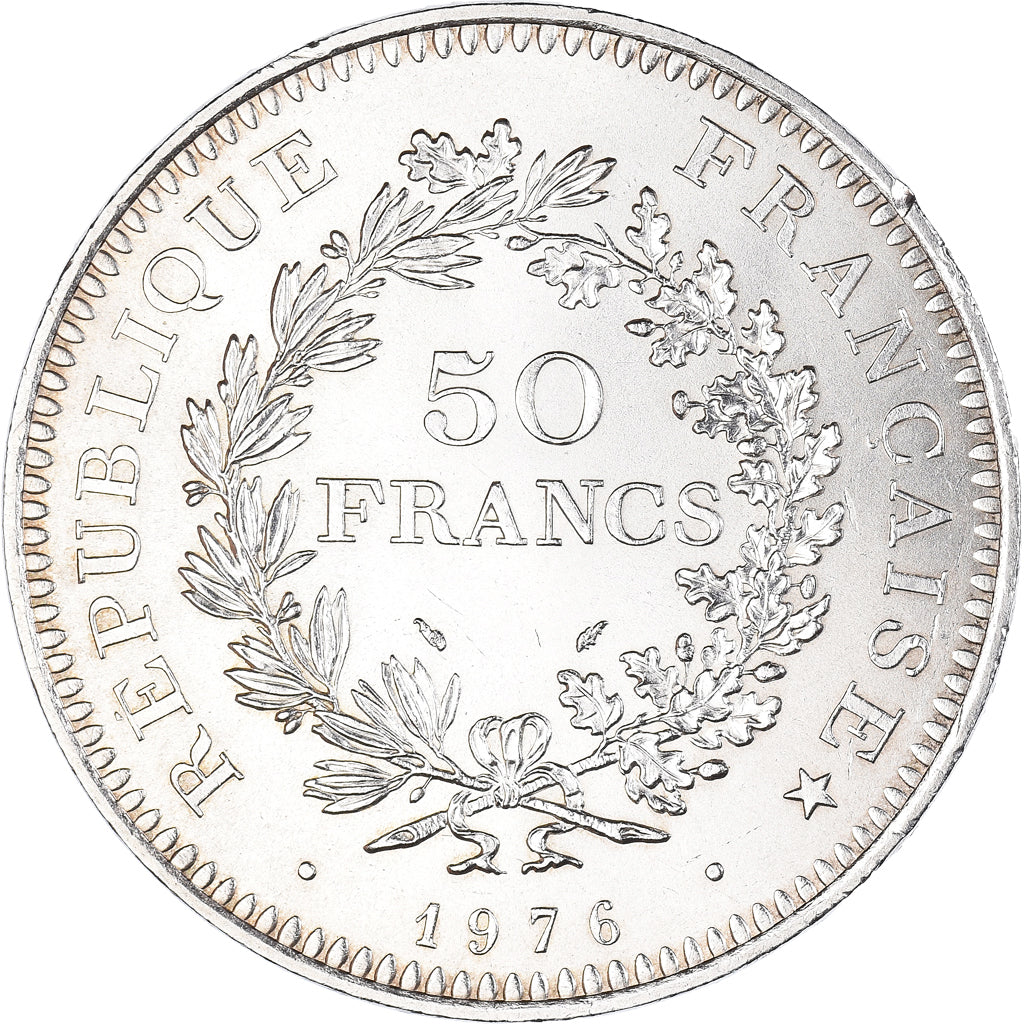 Coin, France, Hercule, 50 Francs, 1976, Paris, MS(63), Silver, KM:941.1
