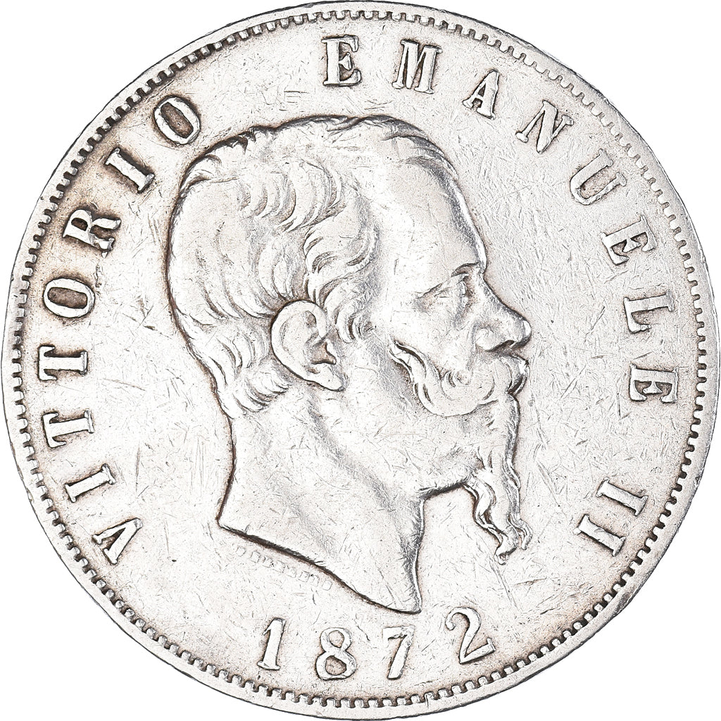 Moneta, Italia, Vittorio Emanuele II, 5 Lire, 1872, Milan, MB+, Argento, KM:8.3