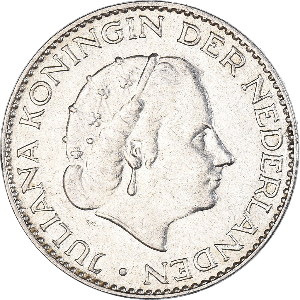 Coin, Netherlands, Juliana, Gulden, 1956, AU(55-58), Silver, KM:184