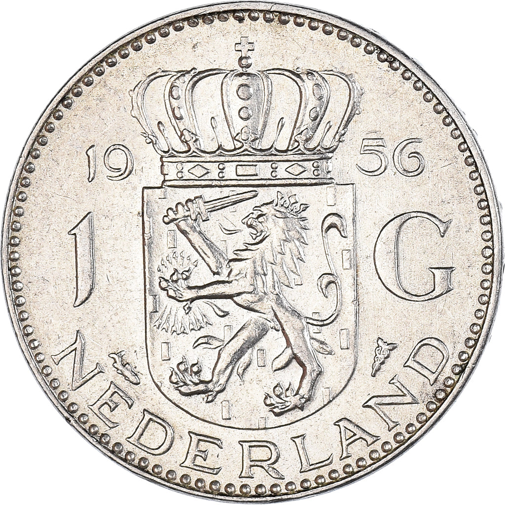 Coin, Netherlands, Juliana, Gulden, 1956, AU(55-58), Silver, KM:184