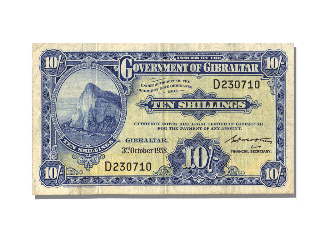 Gibraltar, 10 Shillings, 1958, KM #14b, 1958-10-03, AU(50-53), D