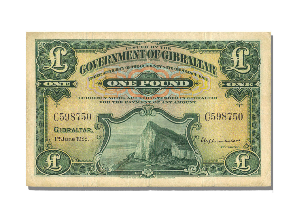 Gibraltar, 1 Pound, 1938, KM #15a, 1938-06-01, AU(55-58), C